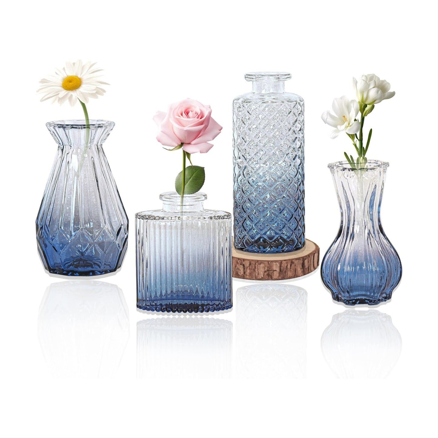 Glass Bud Vase Set / Ombre Blue / Set of 4