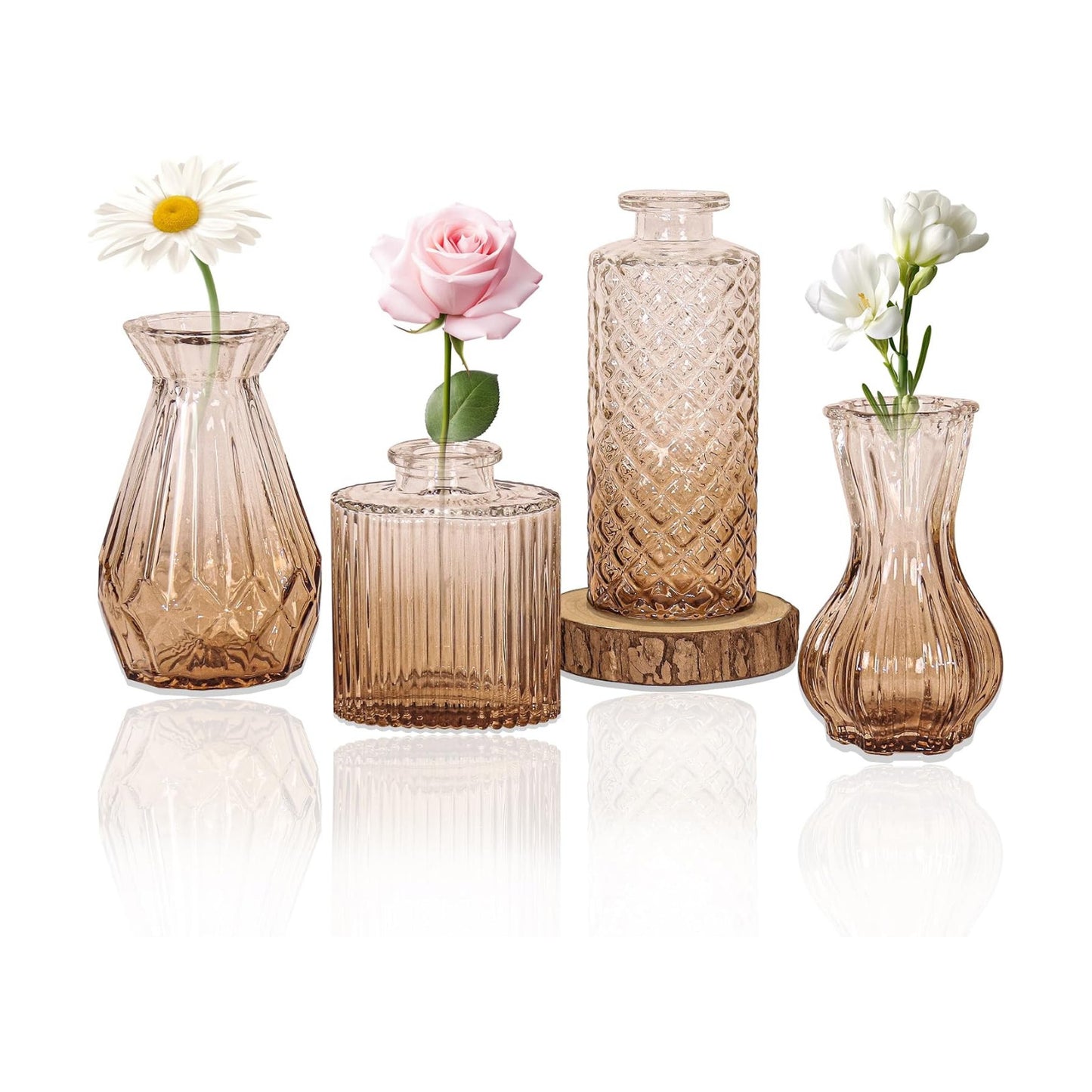 Glass Bud Vase Set / Ombre Amber / Clear / Set of 4