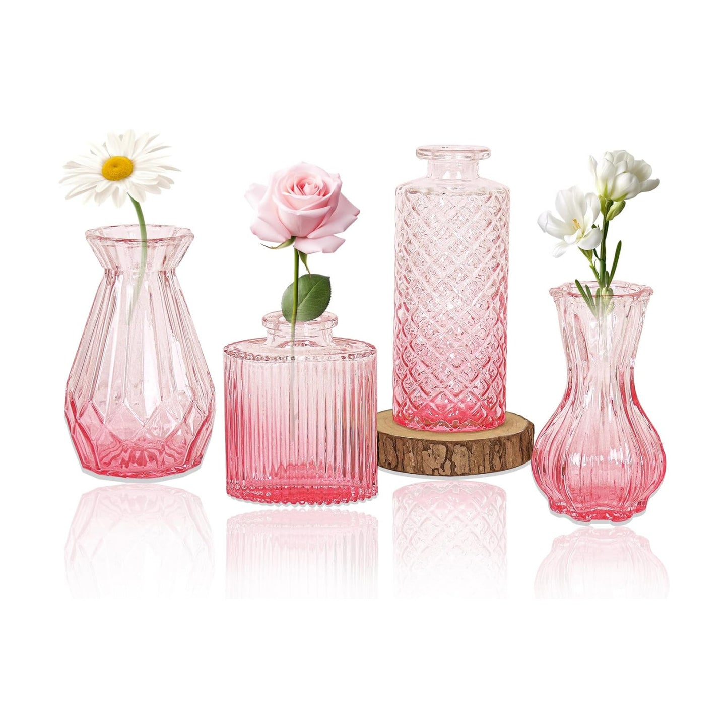 Glass Bud Vase Set / Ombre Pink / Set of 4