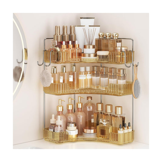 3 Tiers Bathroom Corner Organizer,Bathroom & Kitchen Storage Tray | Storage Countertop with Hooks Skin Care Exquisite