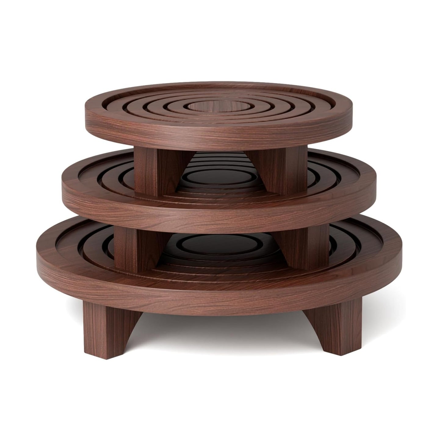 Wood Round Pedestal Riser 6.69/8.66/10.23" Solid Wooden Plant Stool & Pot Holder / Set of 3