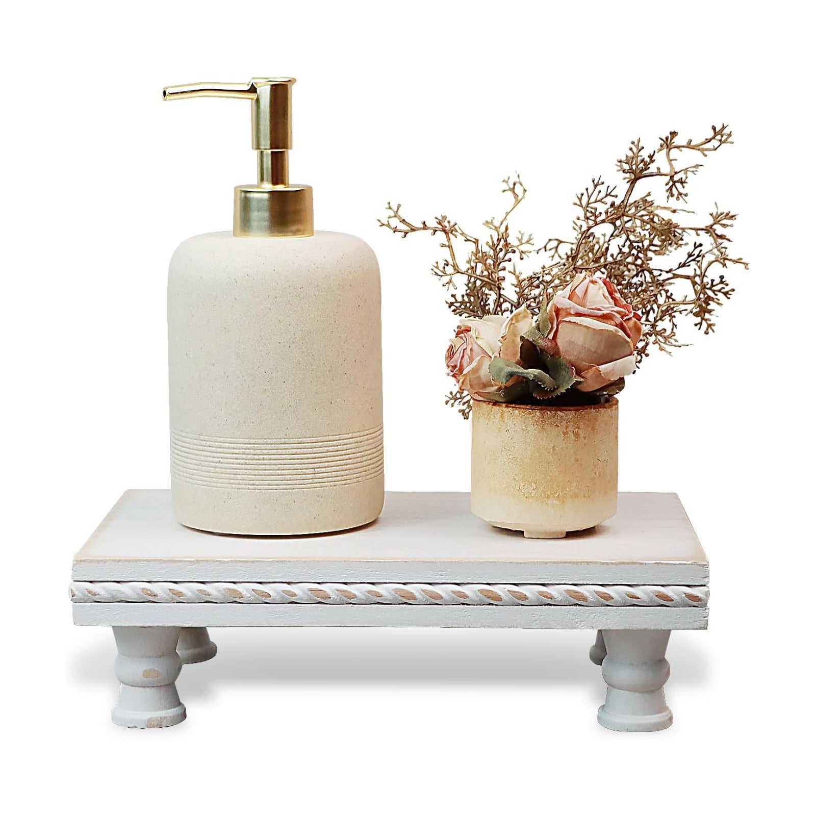 Wood Tray Pedestal Stand / Whitemiddle / White