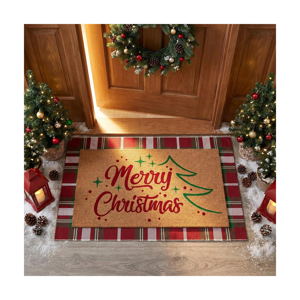 Tinideya 2 Pcs Merry Christmas Layered Doormat Set