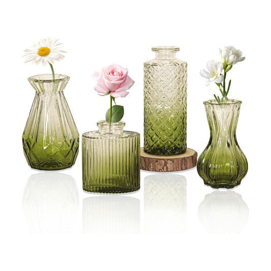 Glass Bud Vase Set / Ombre Green / Set of 4