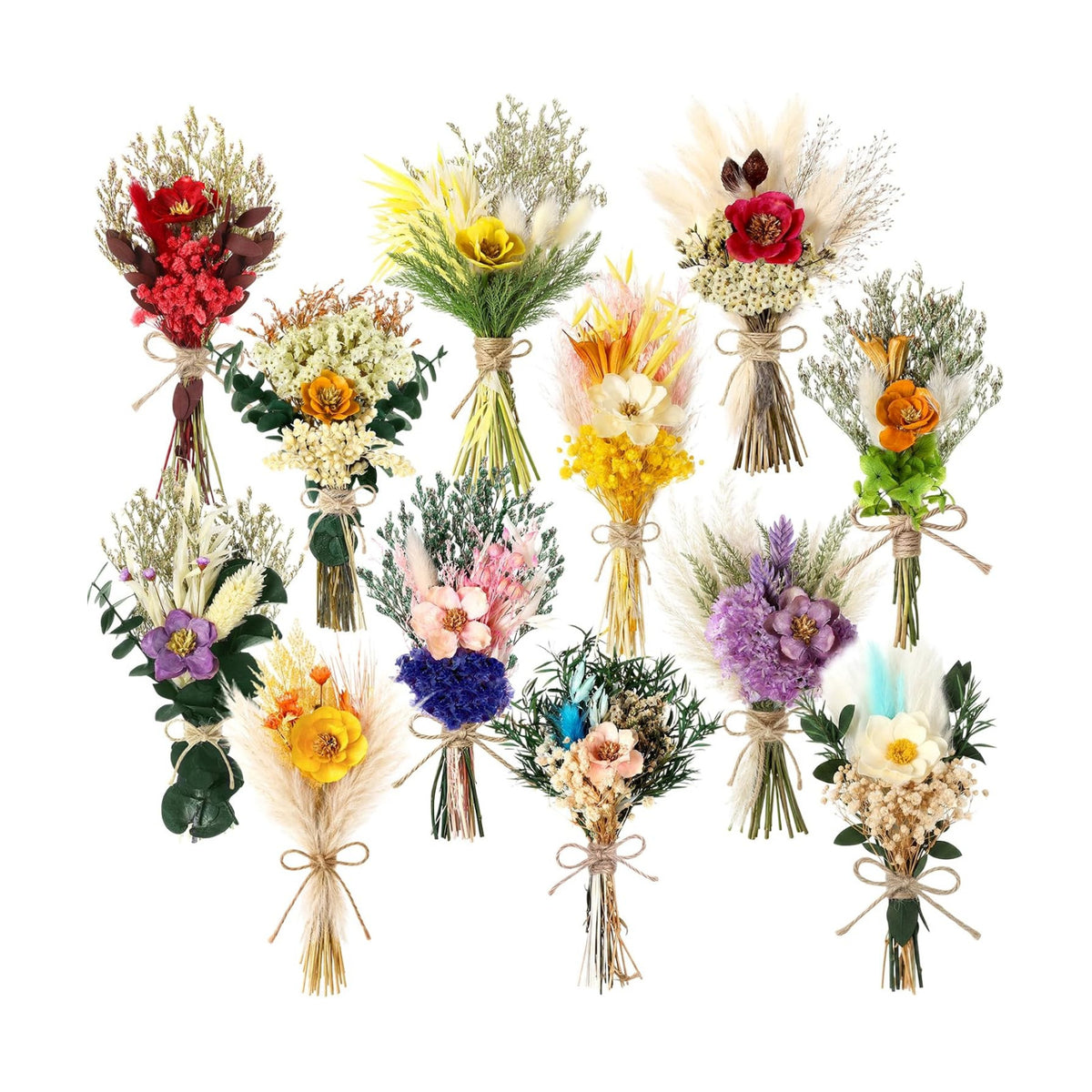 Layhit 12 Pcs Mini Dried Flower Bouquet Boho for Wedding,Camellia