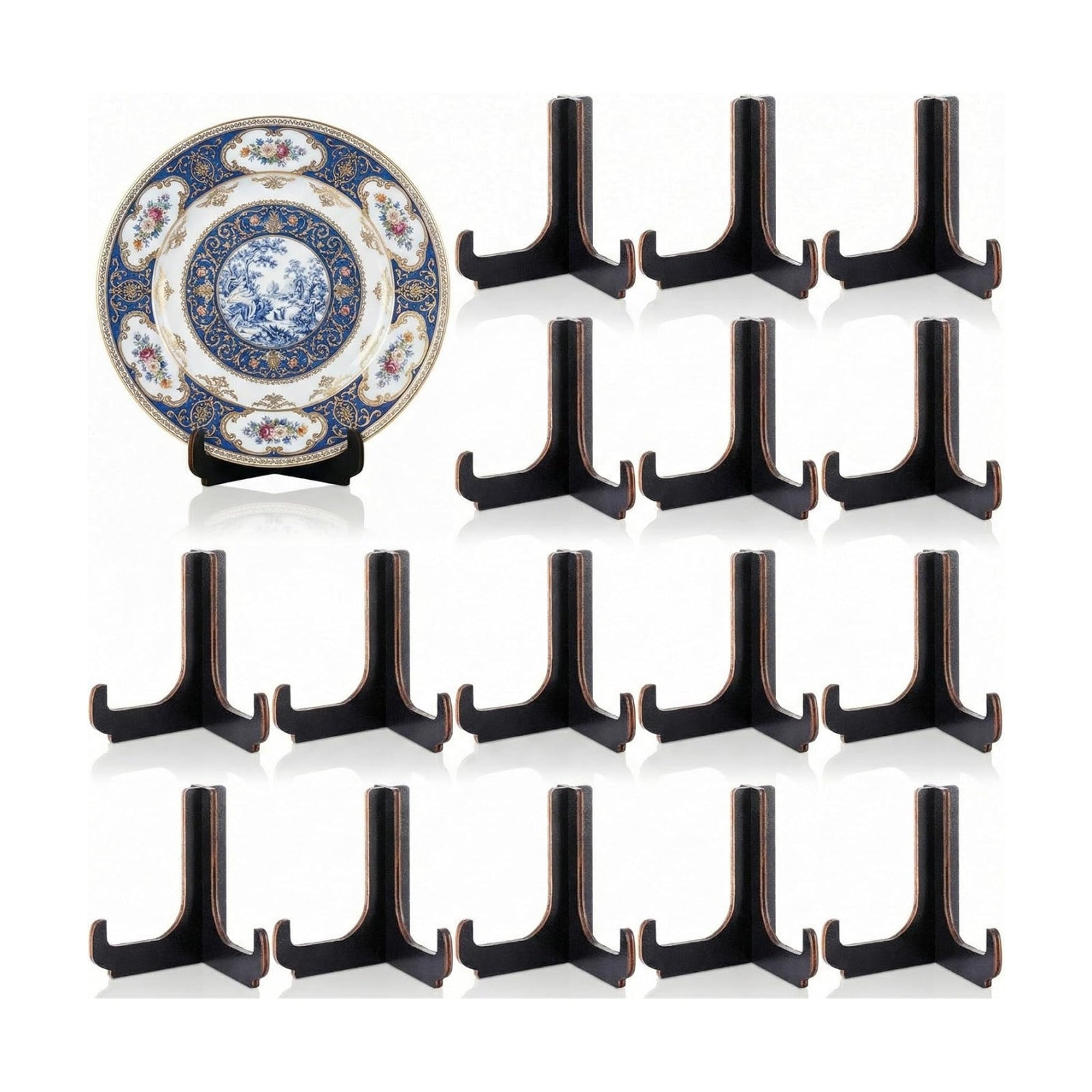 Easel Plate Stands Bulk Wooden Display Holders Picture Plate Stand / Black / 4 Inch / Set of 16