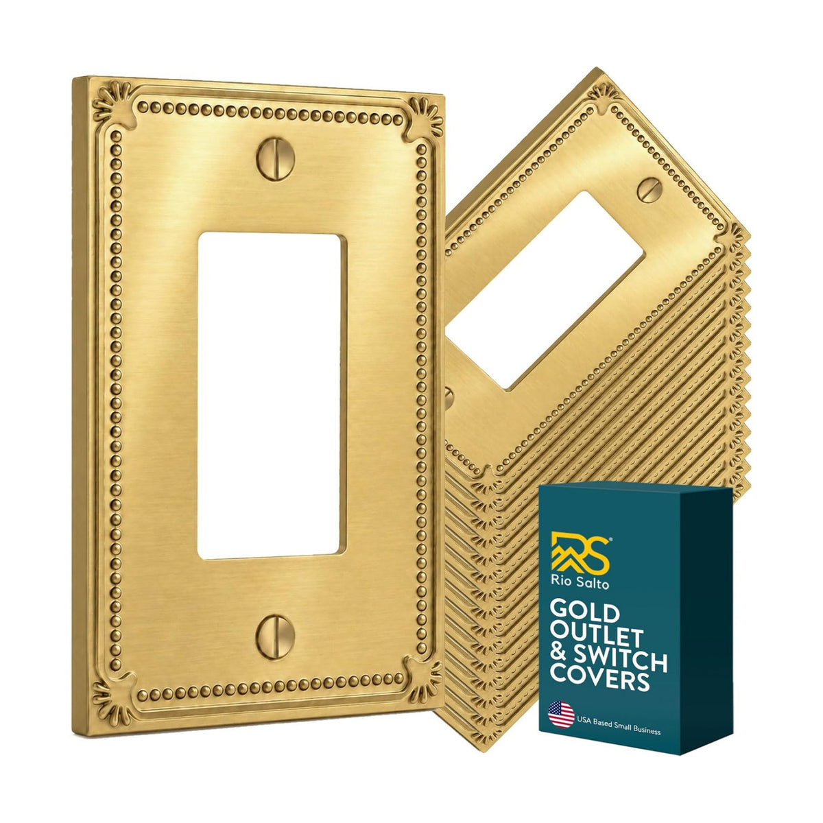 Rio Salto Gold Decorative Light Switch Cover Plate 16 Pack Rocker Switch Plate Decorator GFCI Premium Metal Wall Plates