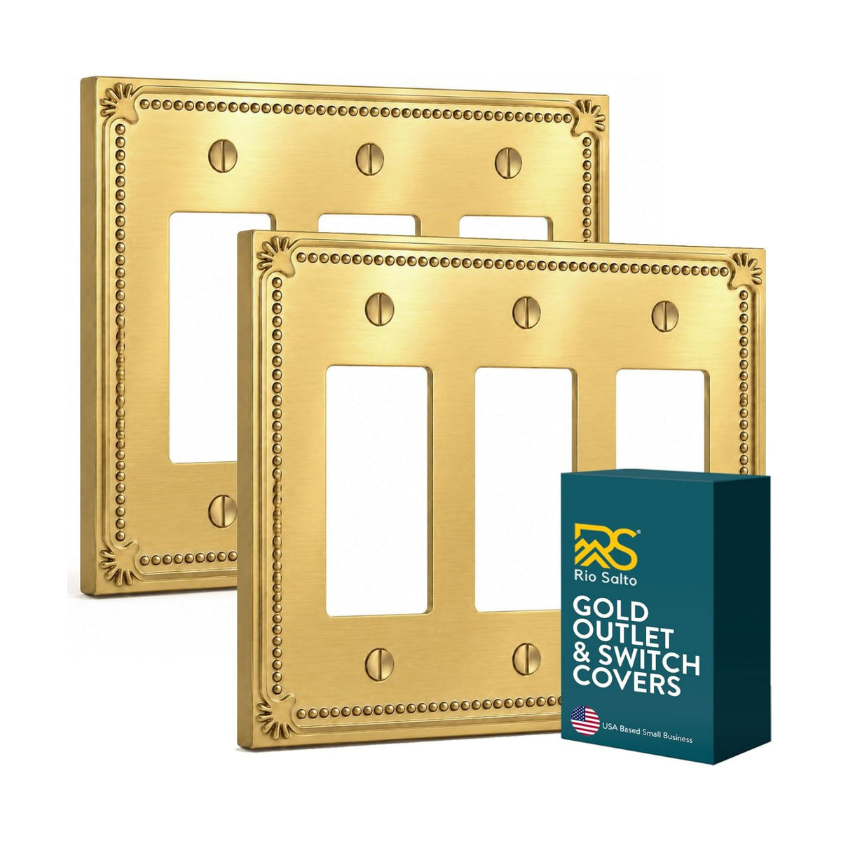 Rio Salto Brushed Gold Decorative 3 Rocker Light Switch Cover Plate 3 Gang Rocker Switch Plate Triple Rocker Wall Plate
