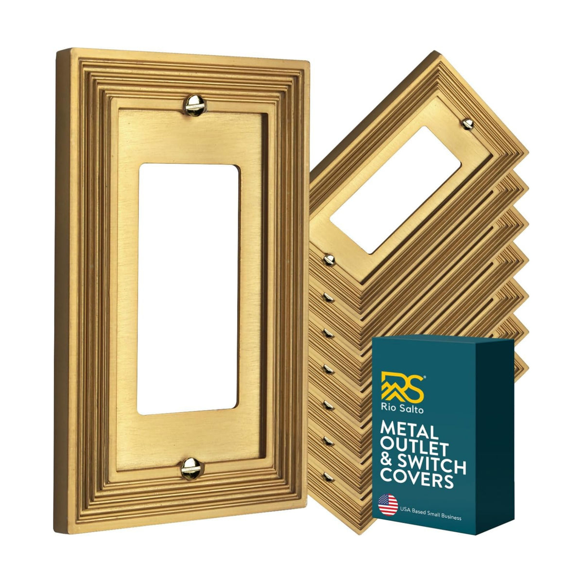 Rio Salto Gold Decorative Light Switch Cover Plate Outlet Covers 8 Pack Rocker Switch Plate Decorator Paddle GFCI Metal