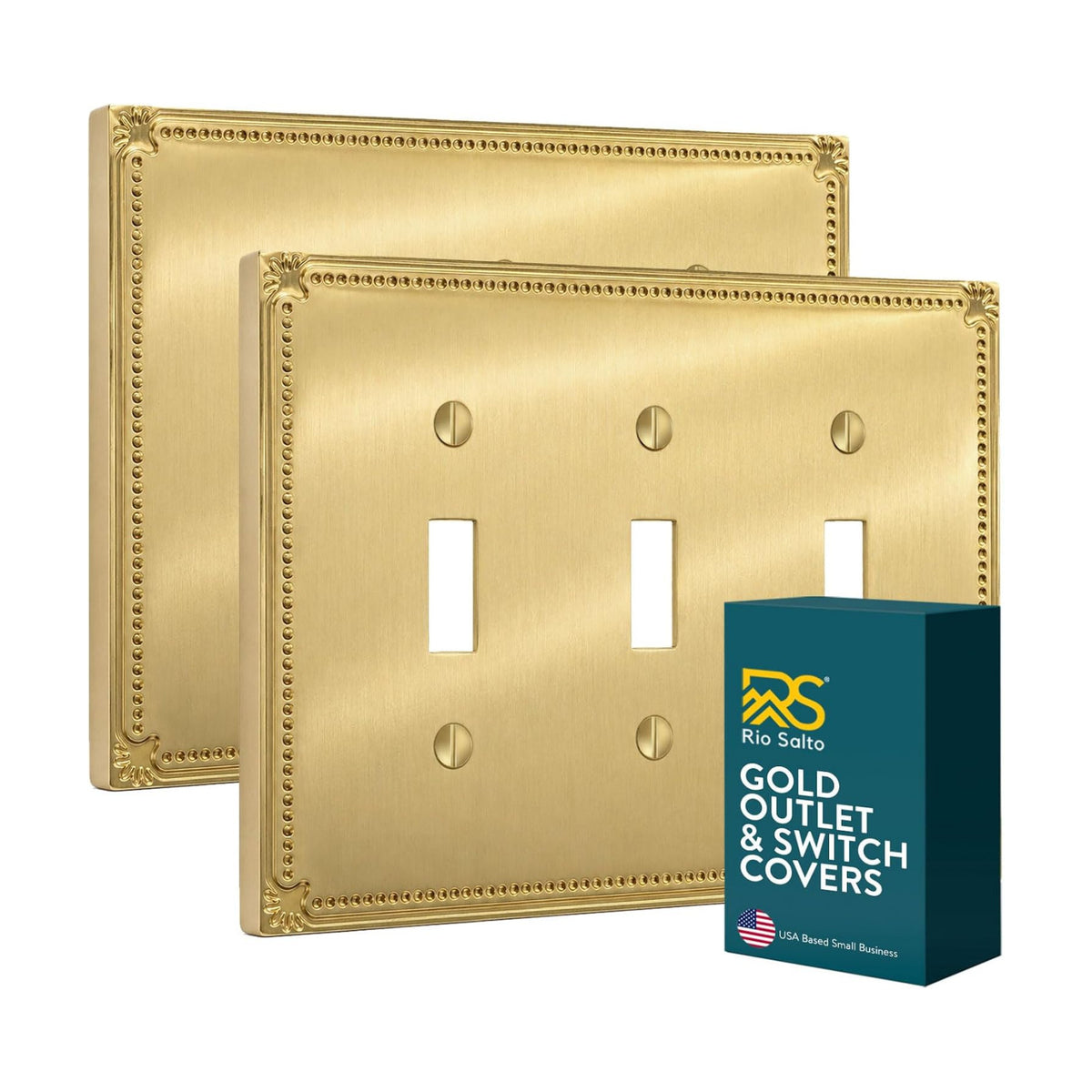 Rio Salto Brushed Gold Decorative 3 Light Switch Cover Plate 3 Gang Toggle Switch Plate Triple Toggle Wall Plate