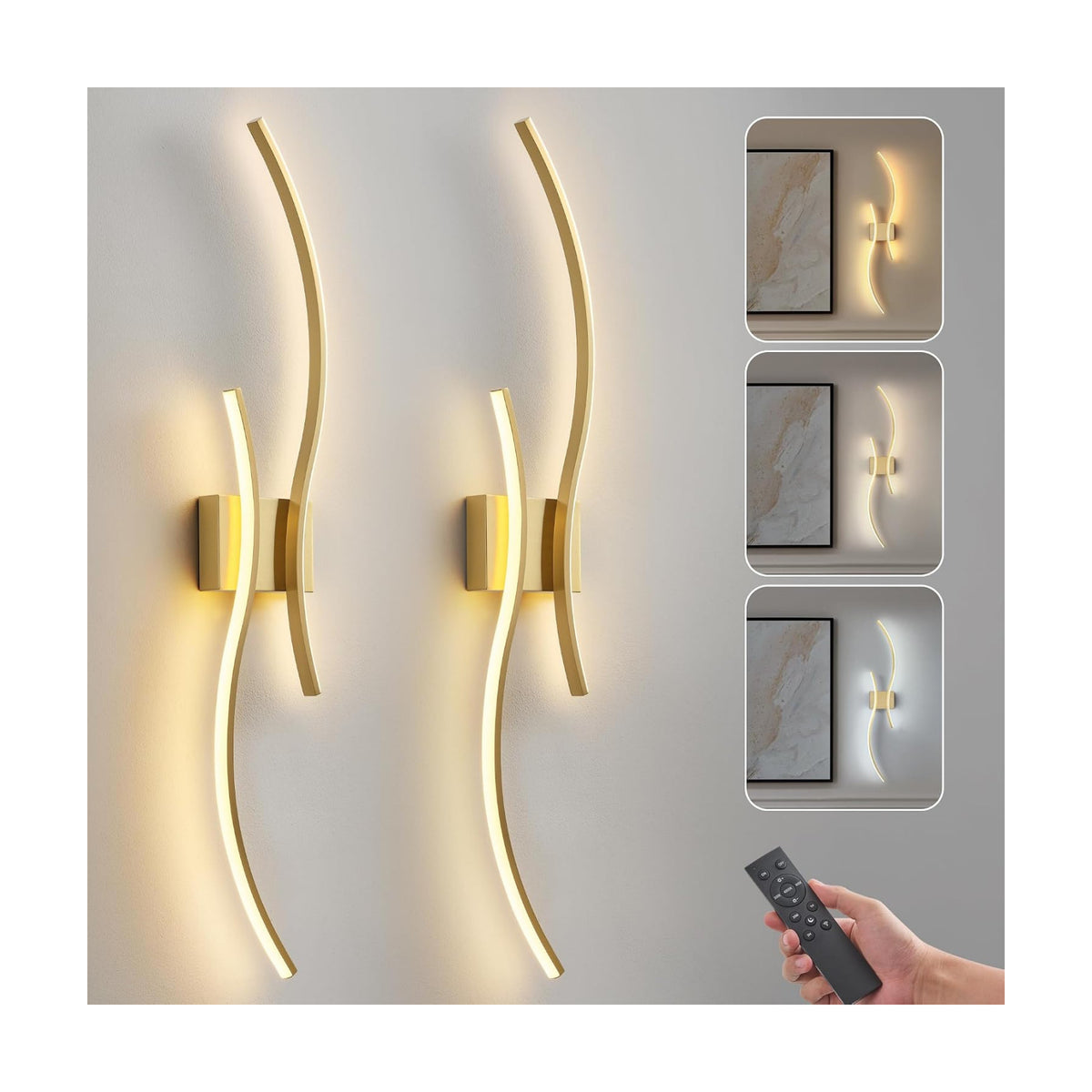 Wireless Wall Sconces Set of Two, Dimmable, 3CCT, Up to 65H Runtime | 3 Color Temps, Stepless Dimming, Timer, Modern