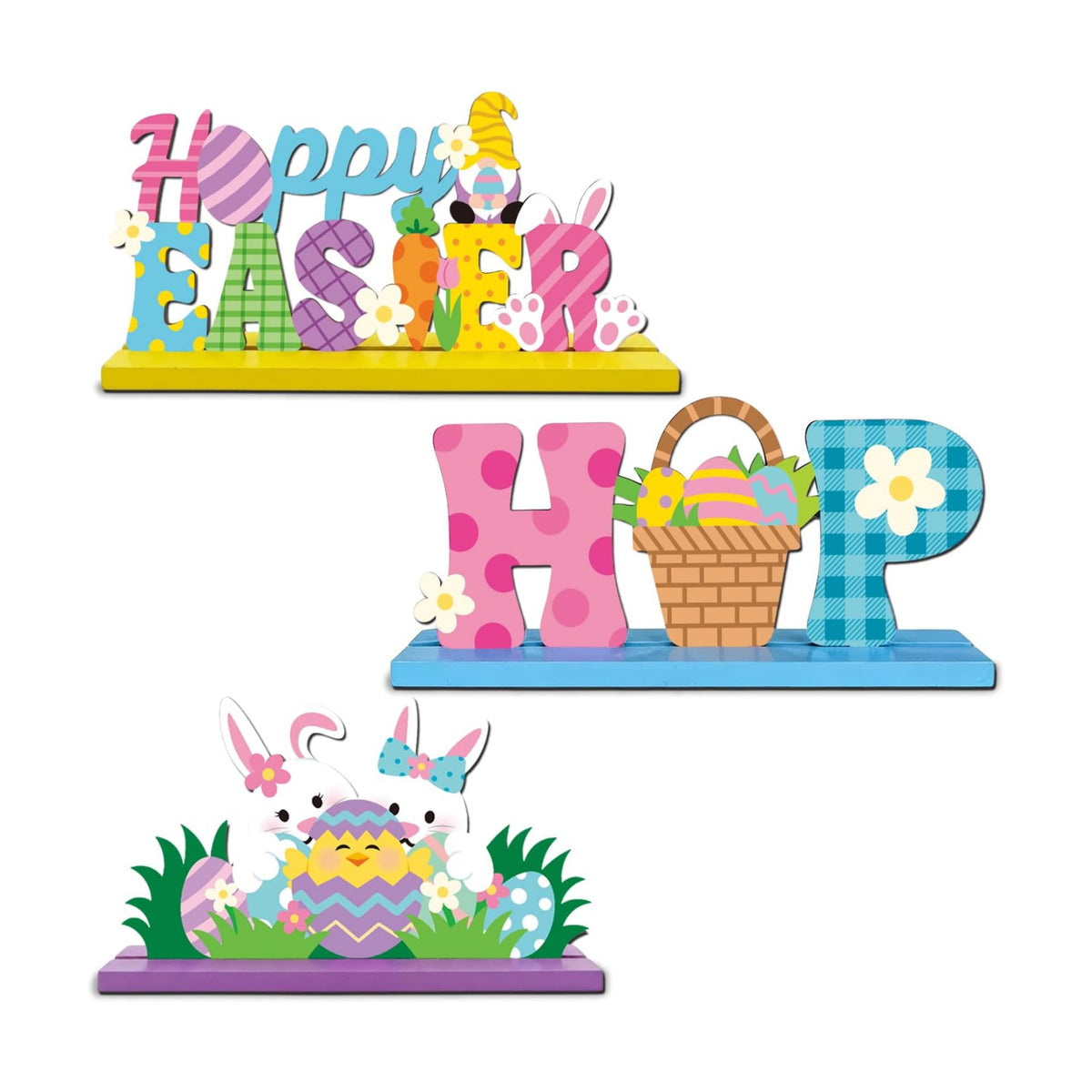 3Pcs Fall Decorations, Wooden Table Decor for Thanksgiving (Happy Easter)
