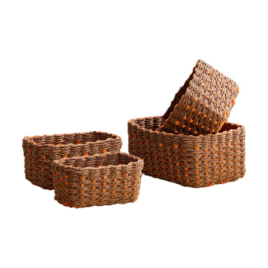 Woven Storage Baskets Set / Brown & Orange / Set of 4
