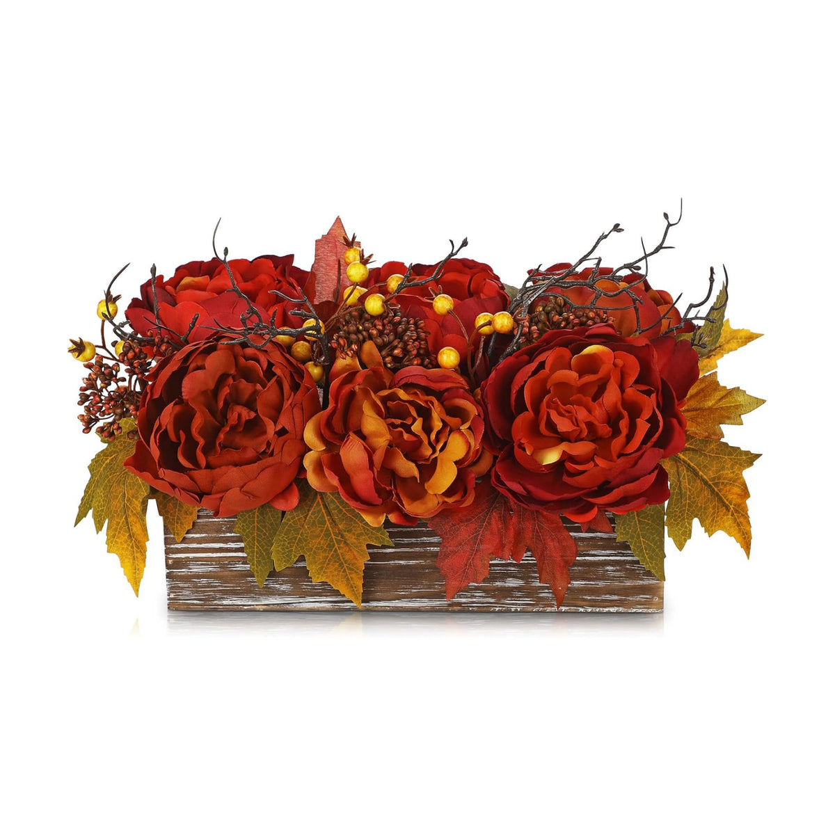 DILATATA Fall Decor Autumn Harvest Floral Centerpiece with Artificial Peony Maple Leaf and Berries Arrangement for Thanksgiving Party Mantel Fall Decor