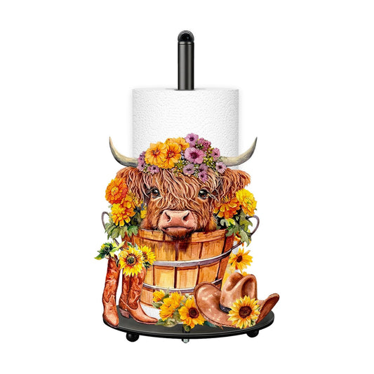 Highland Cow Paper Towel Holder, Highland Cow Decor for Countertop Cute Farmhouse Sunflower Decor for Home Table, Housewarming Birthday Gifts for Farm