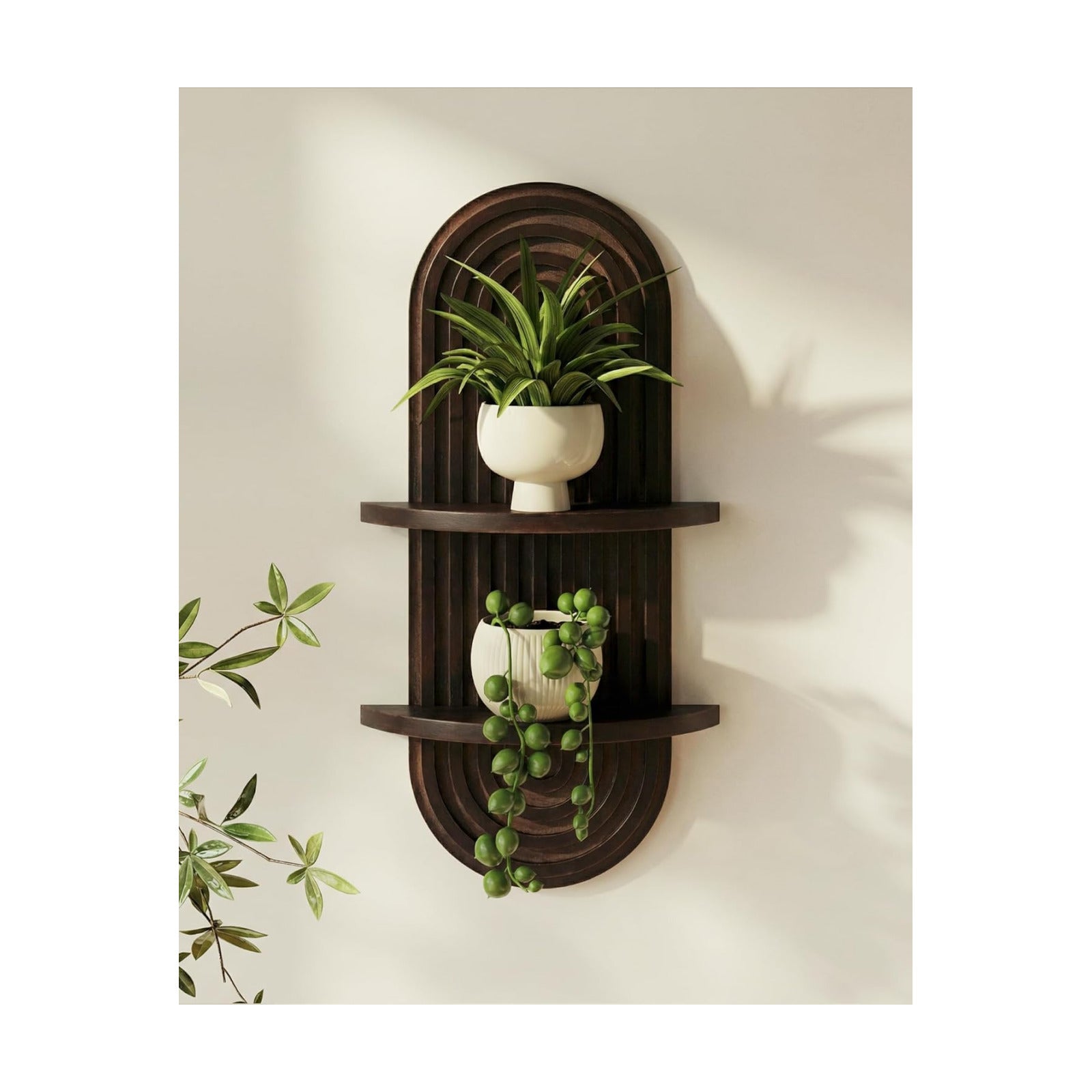 Boho Wall Decor Plant Wall Shelf Mid Century Modern Decor Hanging Plant Shelf 2-Tier / Walnut / 16.7