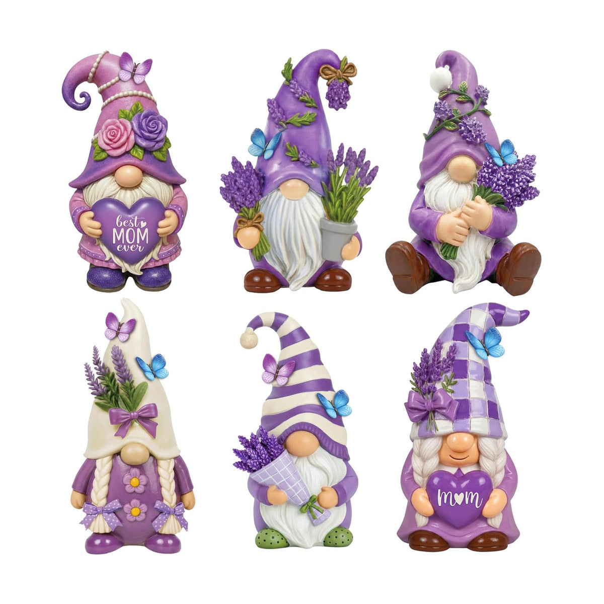 Simgoing 6 Pcs Purple Lavender Gnomes Mother's Figurines Lavender Gnomes with Best Mom Ever, Mom Resin Statues Table Decor for Mum Grandma Birthday Party Tabletop Home Centerpieces Tiered Tray Decor