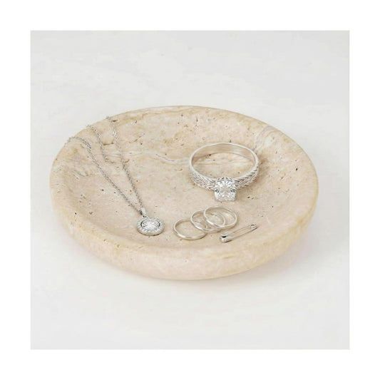 Hand-Carved Travertine Catch-All Tray for Rings / Natural