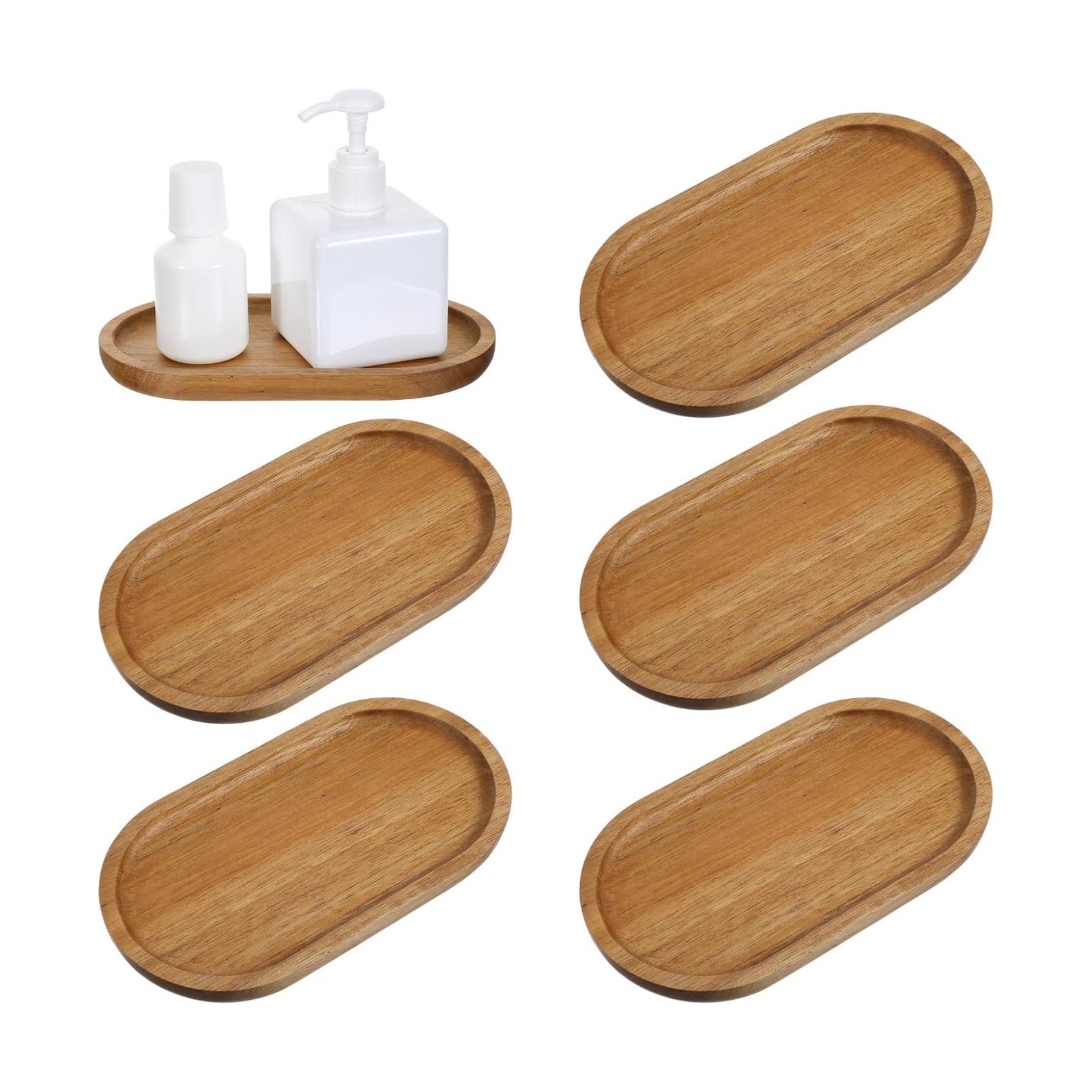 Small Acacia Wood Serving Trays Mini Wooden Platters Wooden Vanity Tray Dispenser Wood / Set of 6