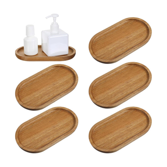 Small Acacia Wood Serving Trays Mini Wooden Platters Wooden Vanity Tray Dispenser Wood / Set of 6