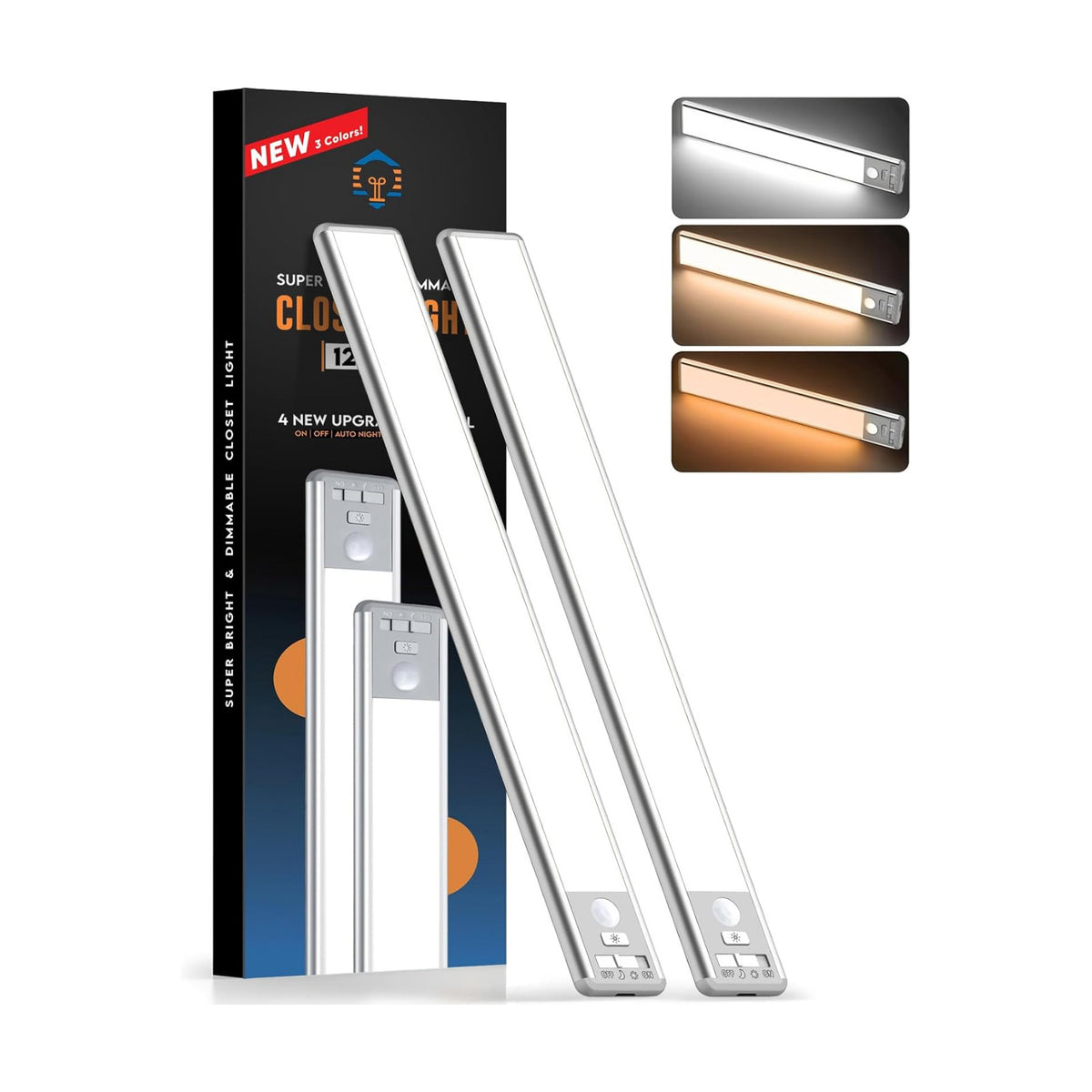 126 LED Under Cabinet Lighting Wireless, 2500mAh Rechargeable Closet Lights Motion Sensored, 3 Color Temps, Dimmable