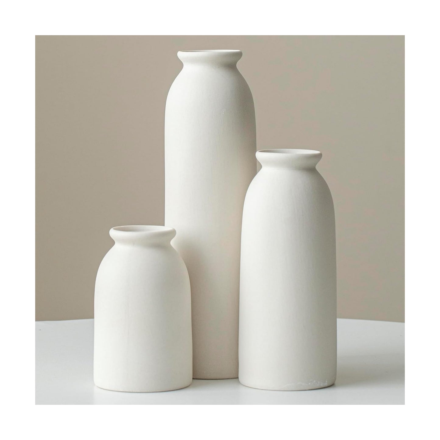 Ceramic Vase Set-3 / L Natural White / 10.3 Inch