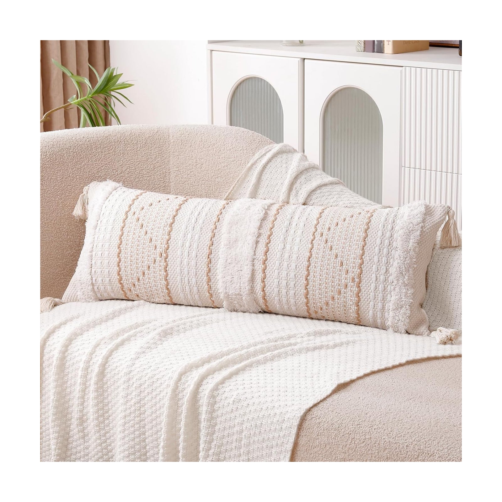 Lumbar Pillow Cover / Cream Beige / 14 x 36