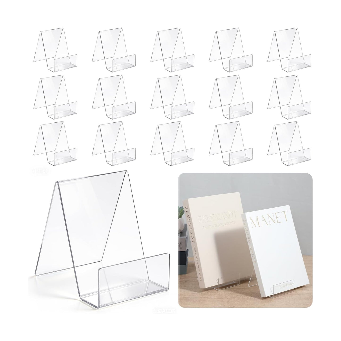 Acrylic Book Display Stand / Clear / 3 x 3.4 x 4 / Set of 16