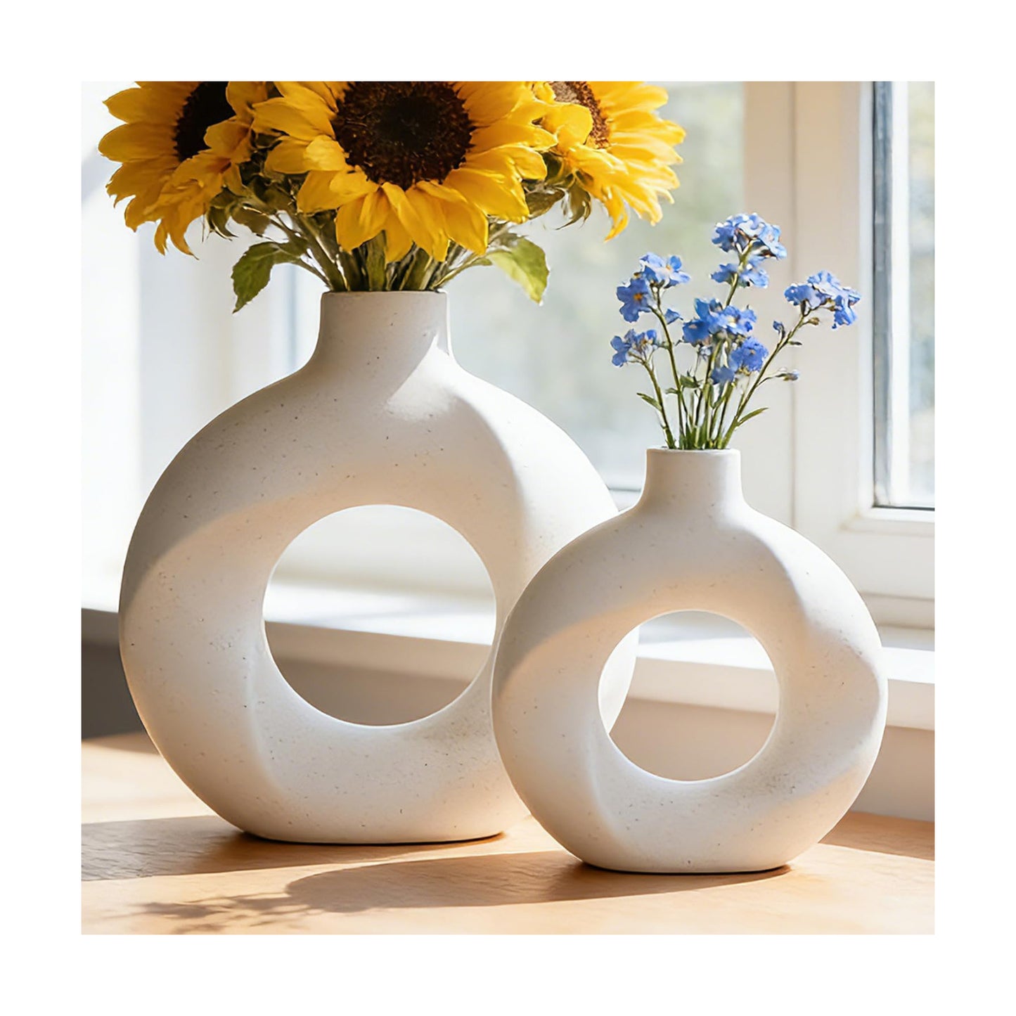 Donut Ceramic Vase / White / Set of 2