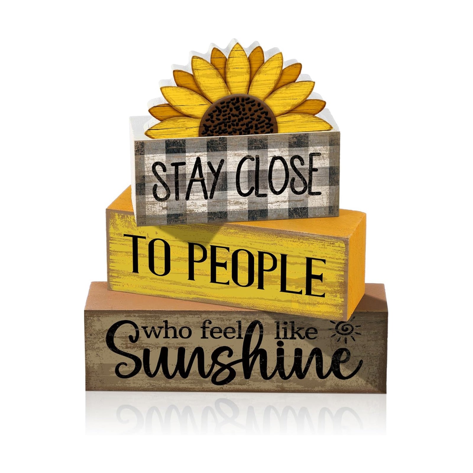 Lineshading 4 Pcs Sunflower Wooden Block Signs Farmhouse Tabletop Decor