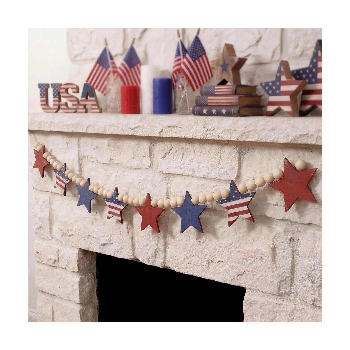 4th of July Patriotic Wooden Beads Garland / USA Star / 5.1 Inch