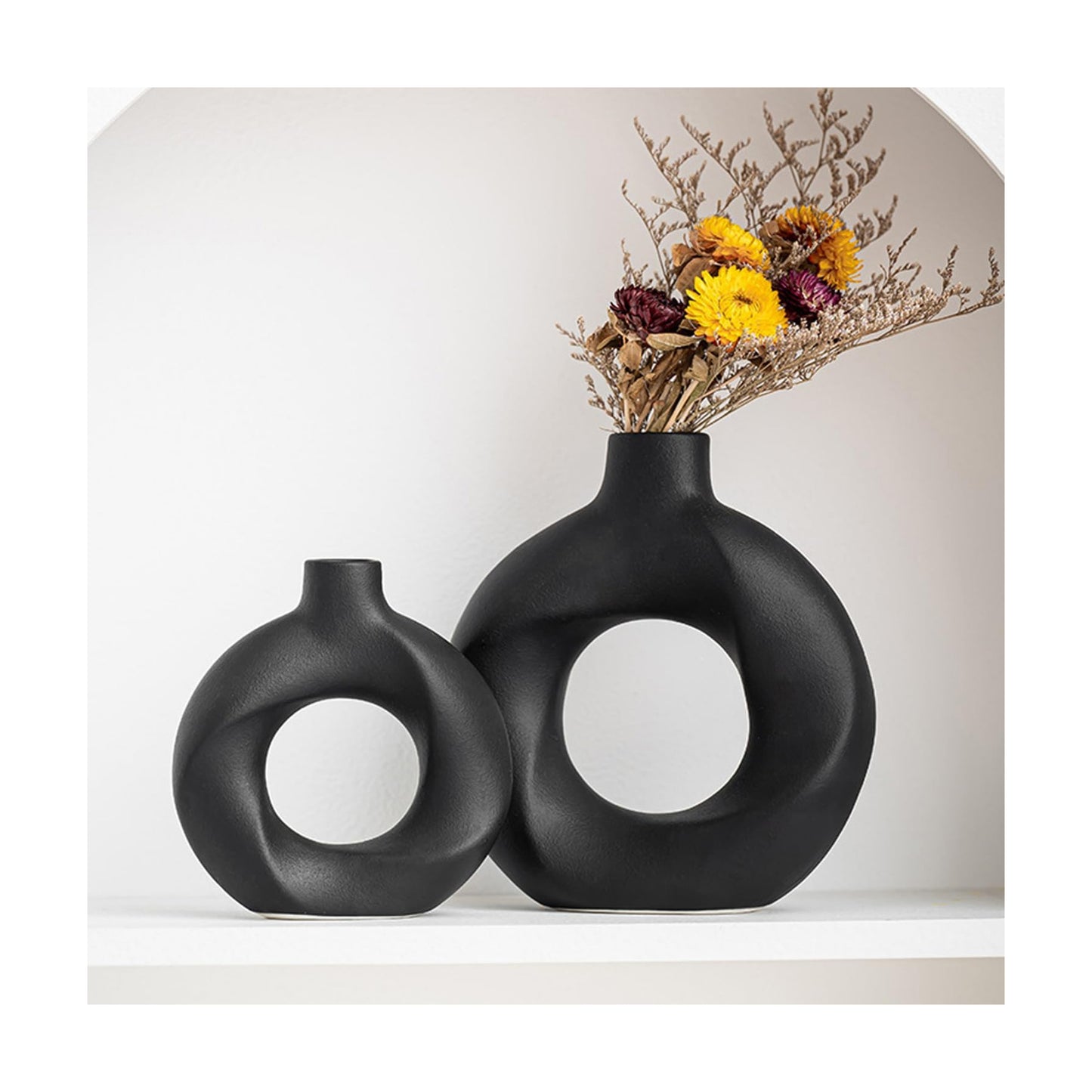 Donut Ceramic Vase / Black / Set of 2