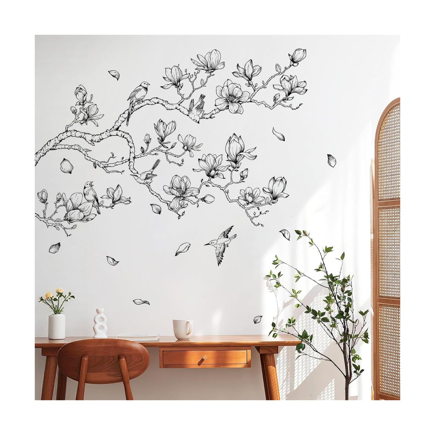 Supzopne Vintage Magnolia Tree Branch Wall Decal / Black and White