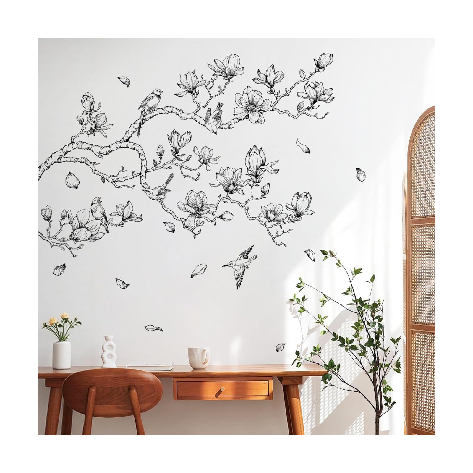 Supzopne Vintage Magnolia Tree Branch Wall Decal / Black and White