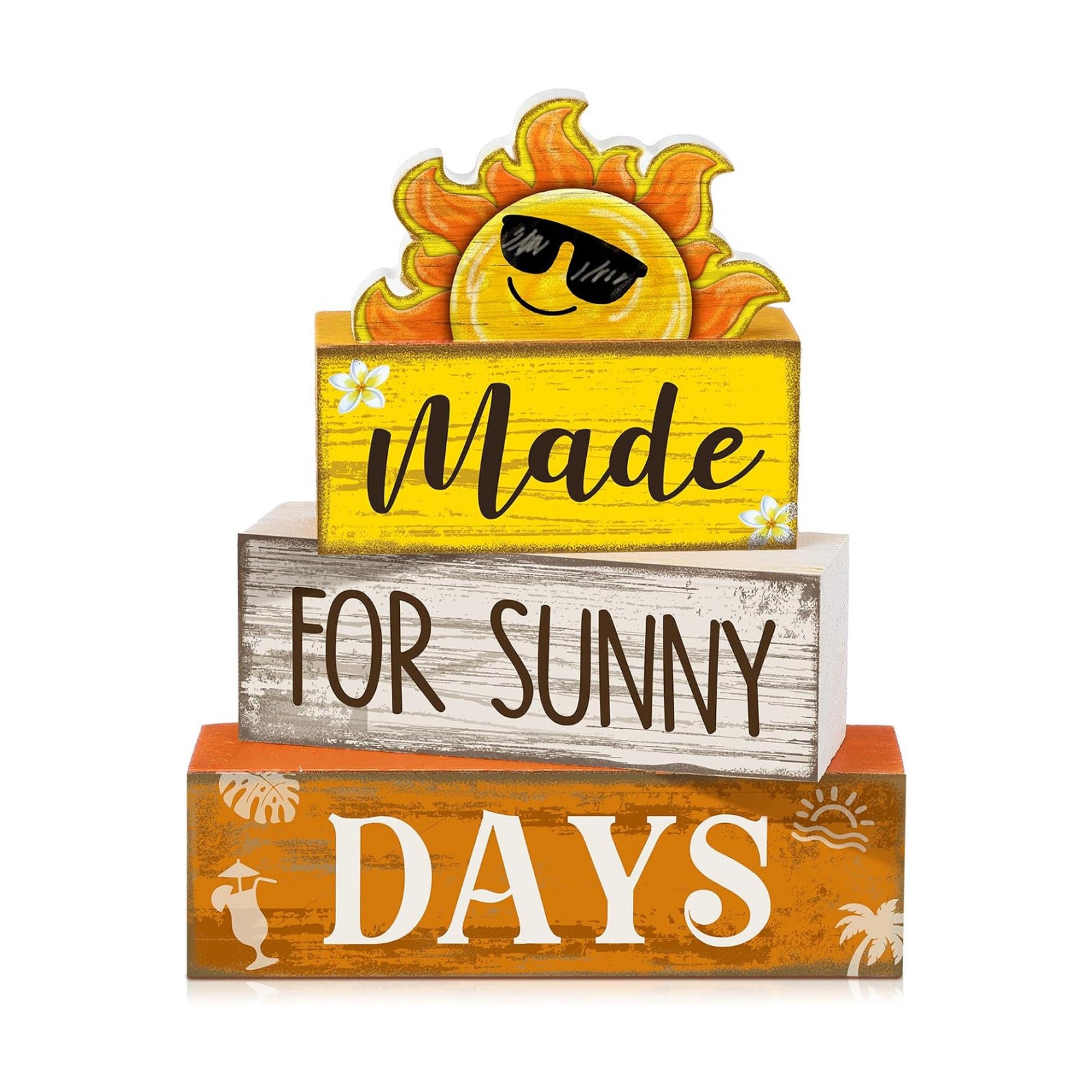 Lineshading 4 Pcs Summer Table Decor Farmhouse Wooden Sun Beach Block Signs