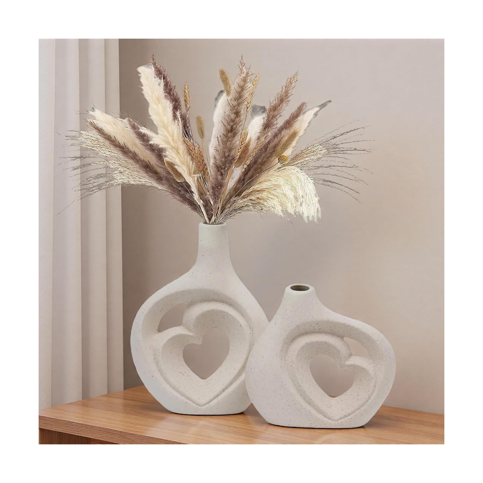 Ceramic Heart Shaped Vases / Cream White / 8.5 Inch / Set of 2