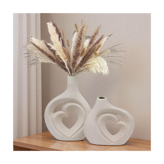 Ceramic Heart Shaped Vases / Cream White / 8.5 Inch / Set of 2