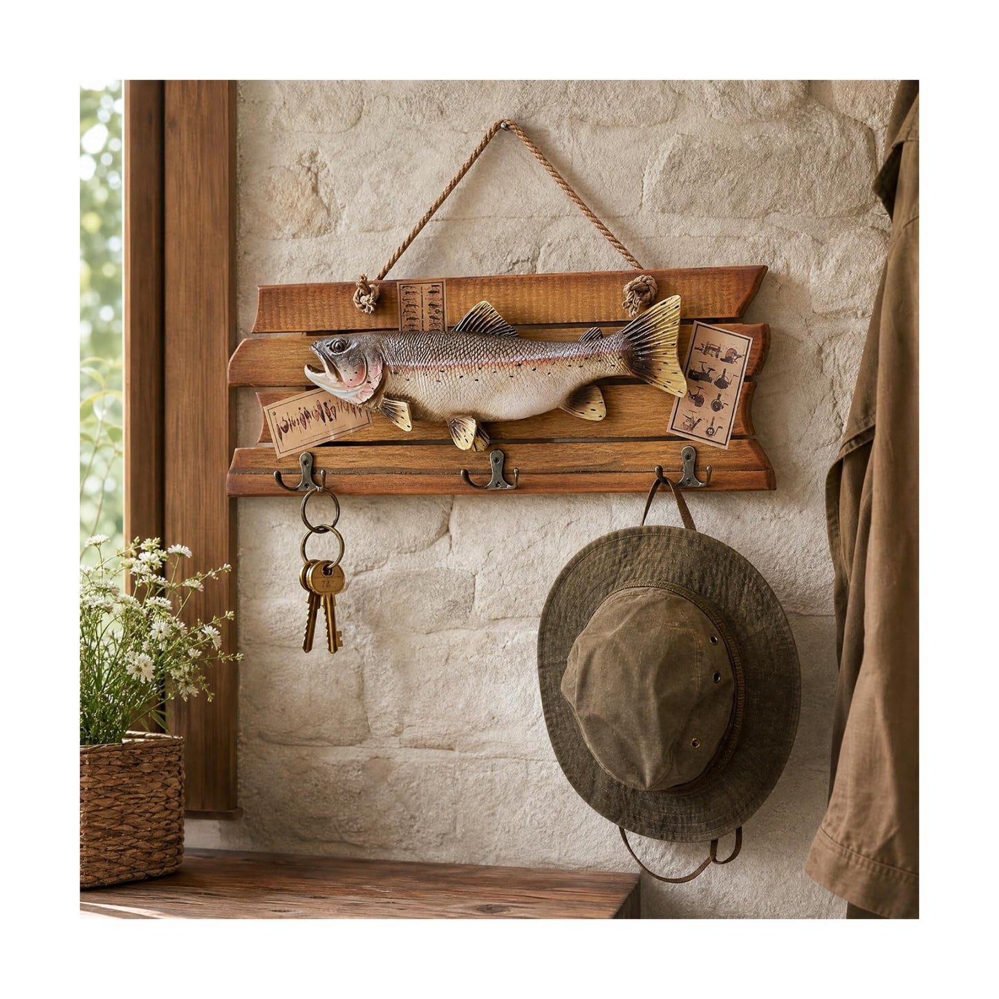 3 Hooks / Mounted Fish Decorative Key Holder and Coat Rack
