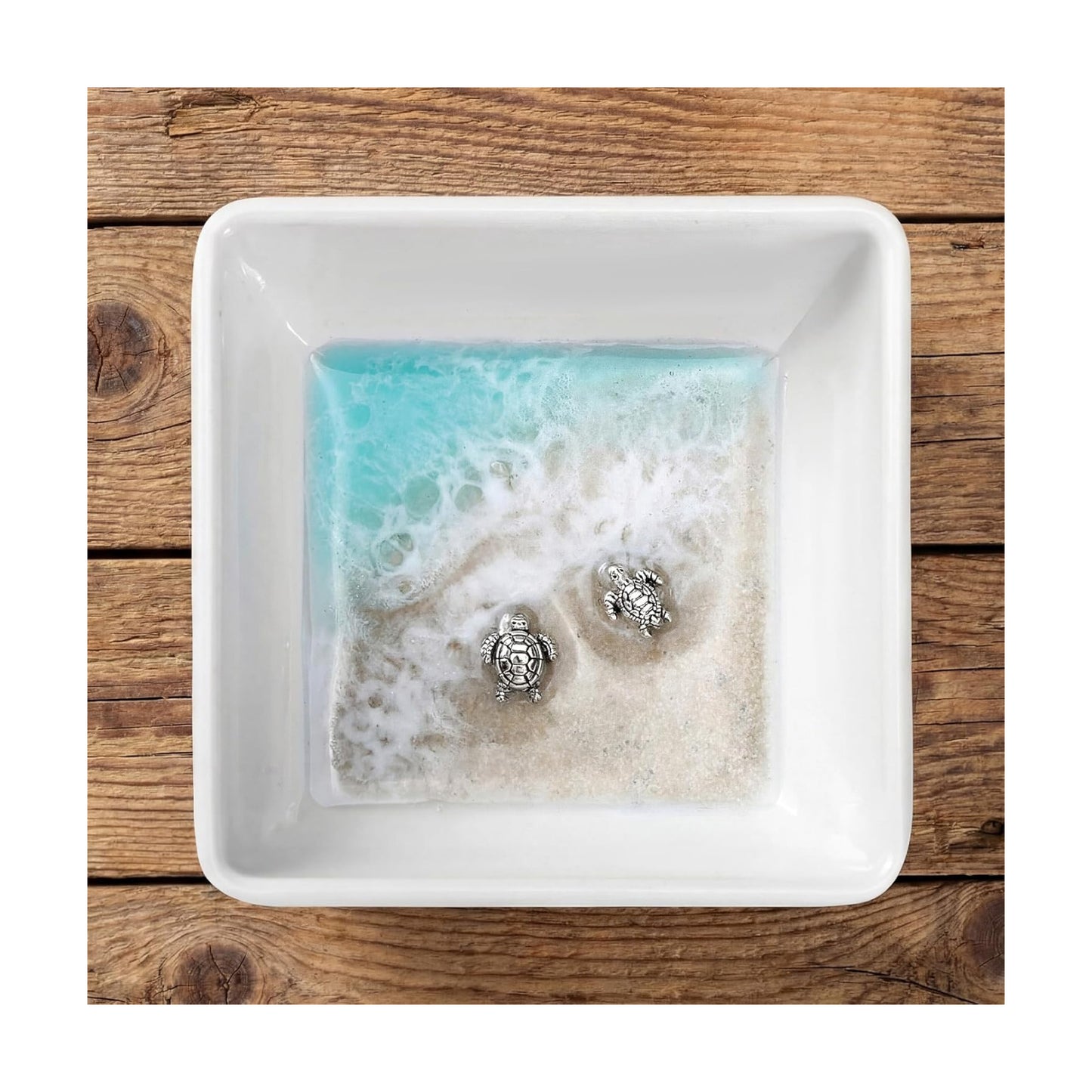 Handmade Ocean Resin Jewelry Tray Mini Turtle Square Ring Dish Jewelry Holder for Rings Earrings