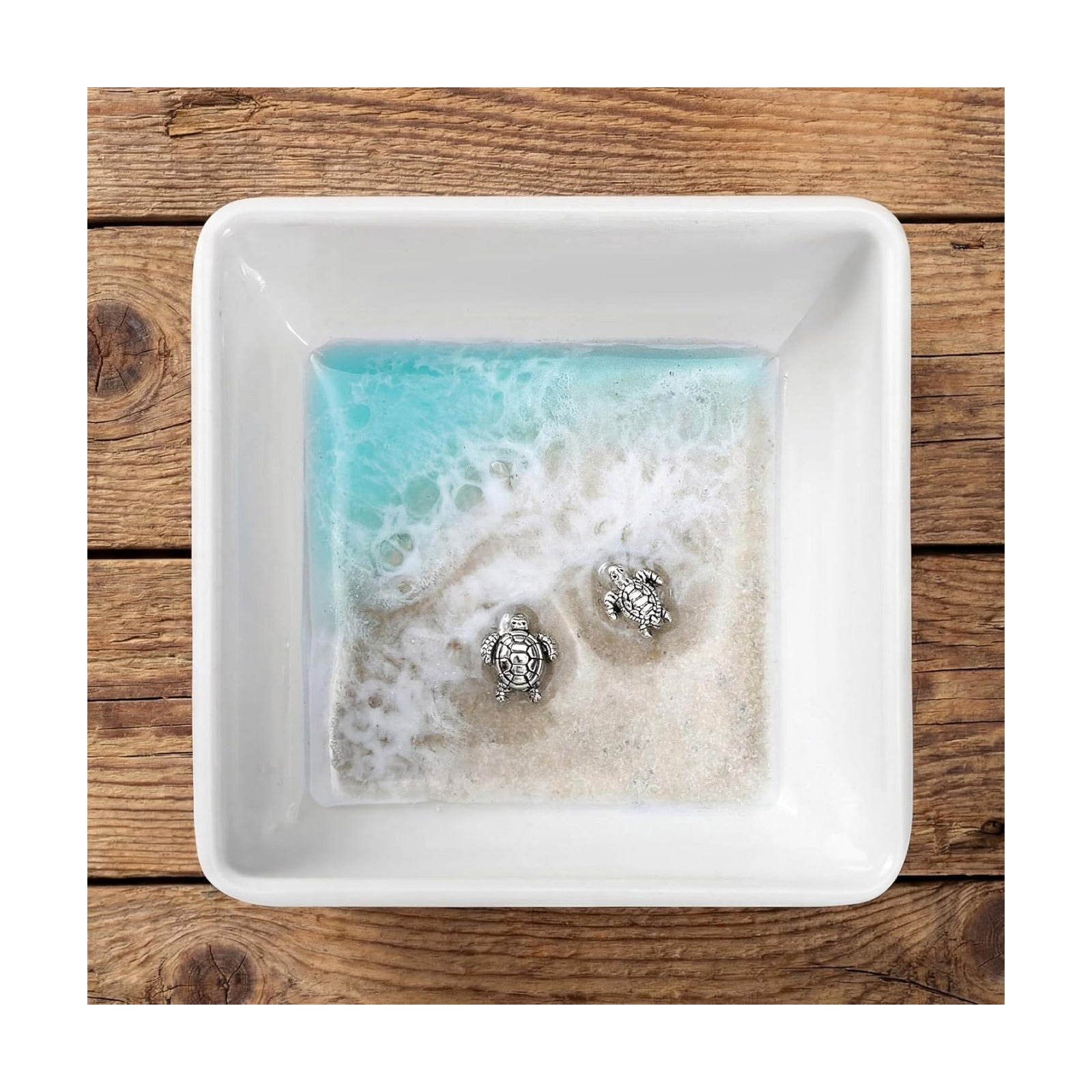 Handmade Ocean Resin Jewelry Tray Mini Turtle Square Ring Dish Jewelry Holder for Rings Earrings