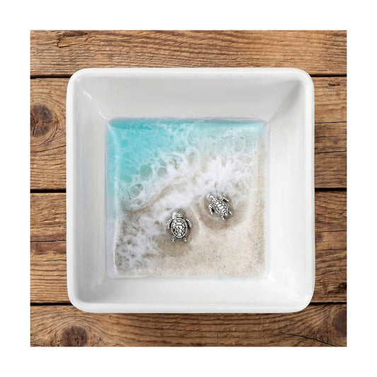 Handmade Ocean Resin Jewelry Tray Mini Turtle Square Ring Dish Jewelry Holder for Rings Earrings