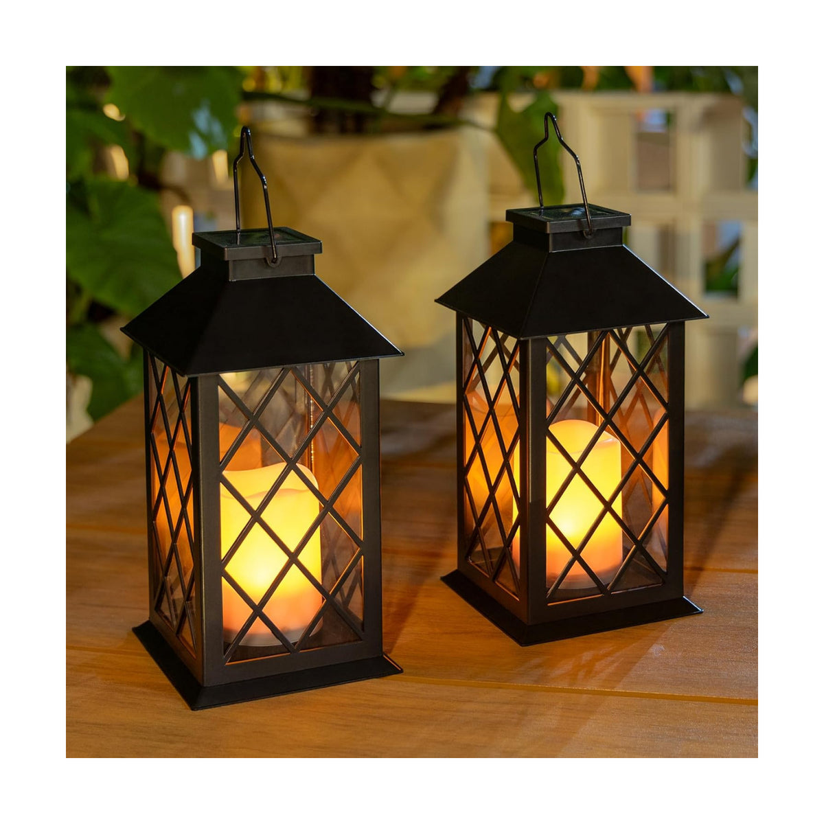 [2 Pack] TAKE ME Black 14" Solar Lanterns Outdoor Waterproof Garden Lanterns LED Candle Lights for Garden Outdoor Decor