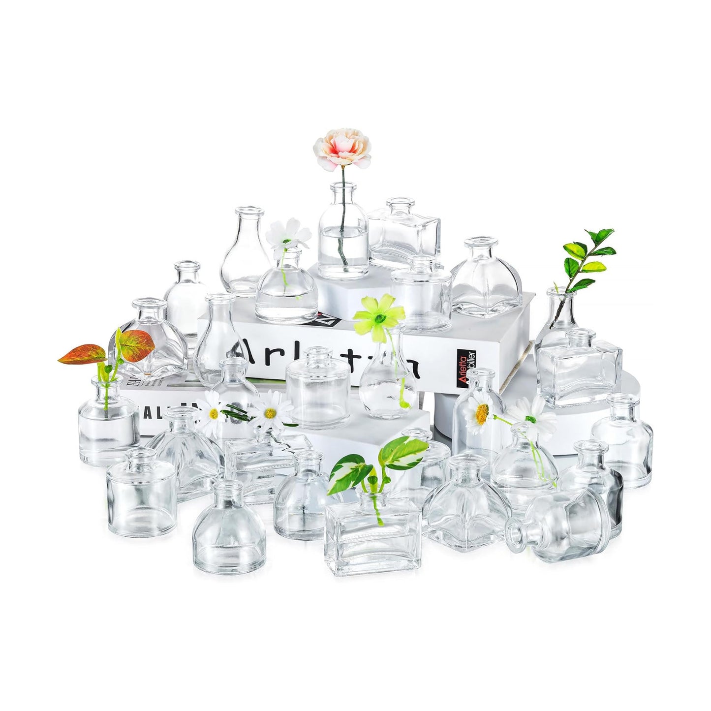 Small Glass Vases Bulk / Clear / Set of 28