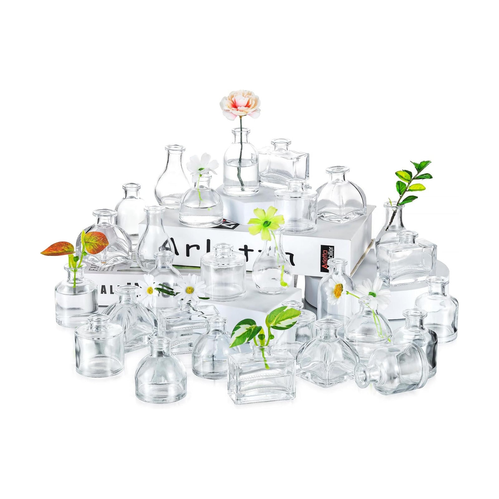 Small Glass Vases Bulk / Clear / Set of 28