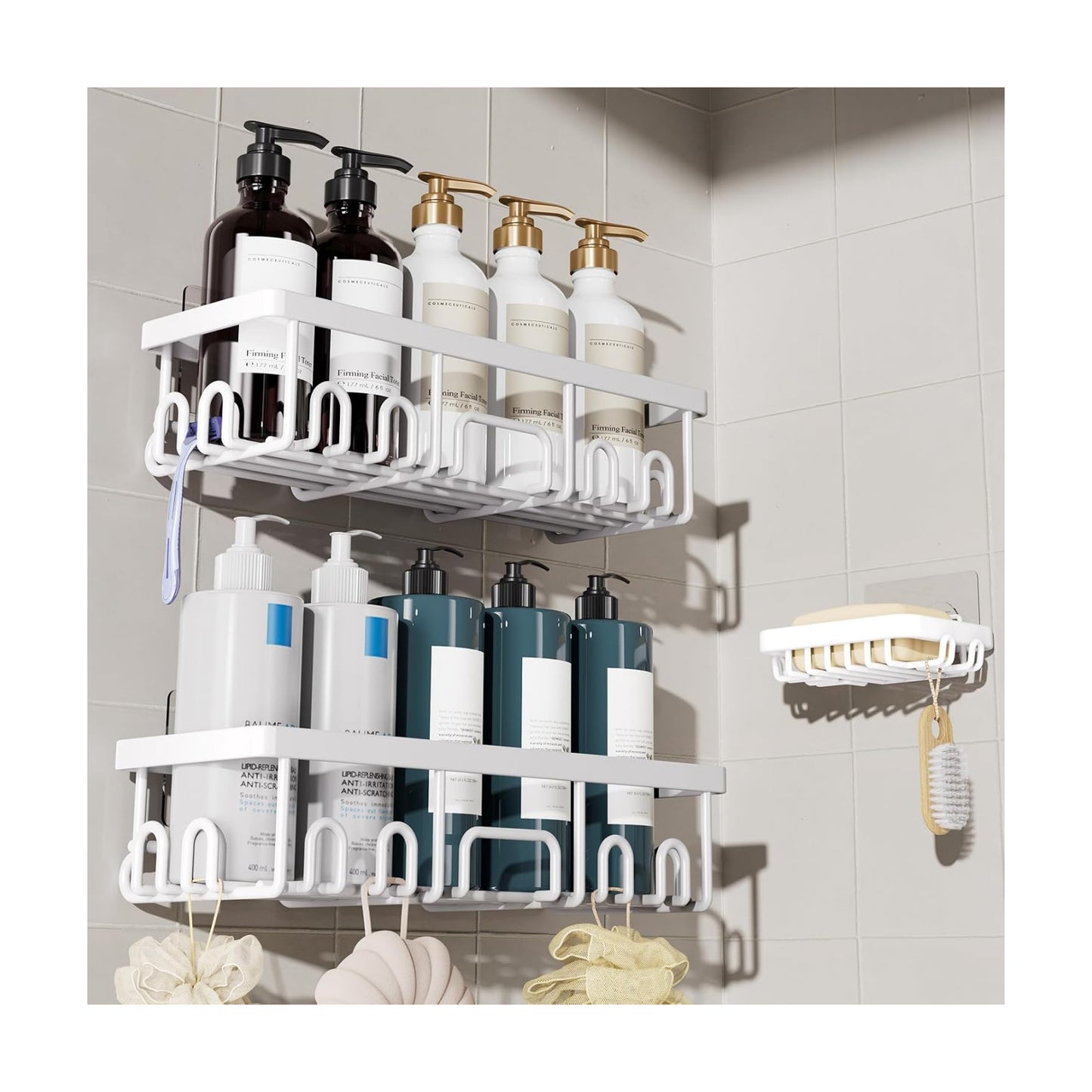 Veken Shower Caddy 3-Pack, Advanced Rustproof Design, No Drilling Adhesive Shelves, Rack with Soap Holder, Large