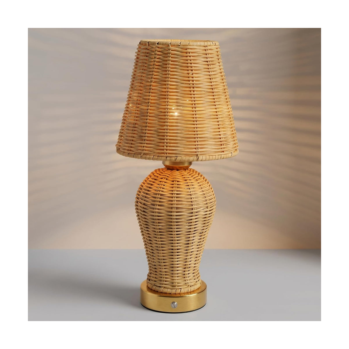 Boho Rattan Rechargeable Cordless Table Lamp, Touch Dimmable Battery Operated Table Light, for Patio Restaurant Kitchen