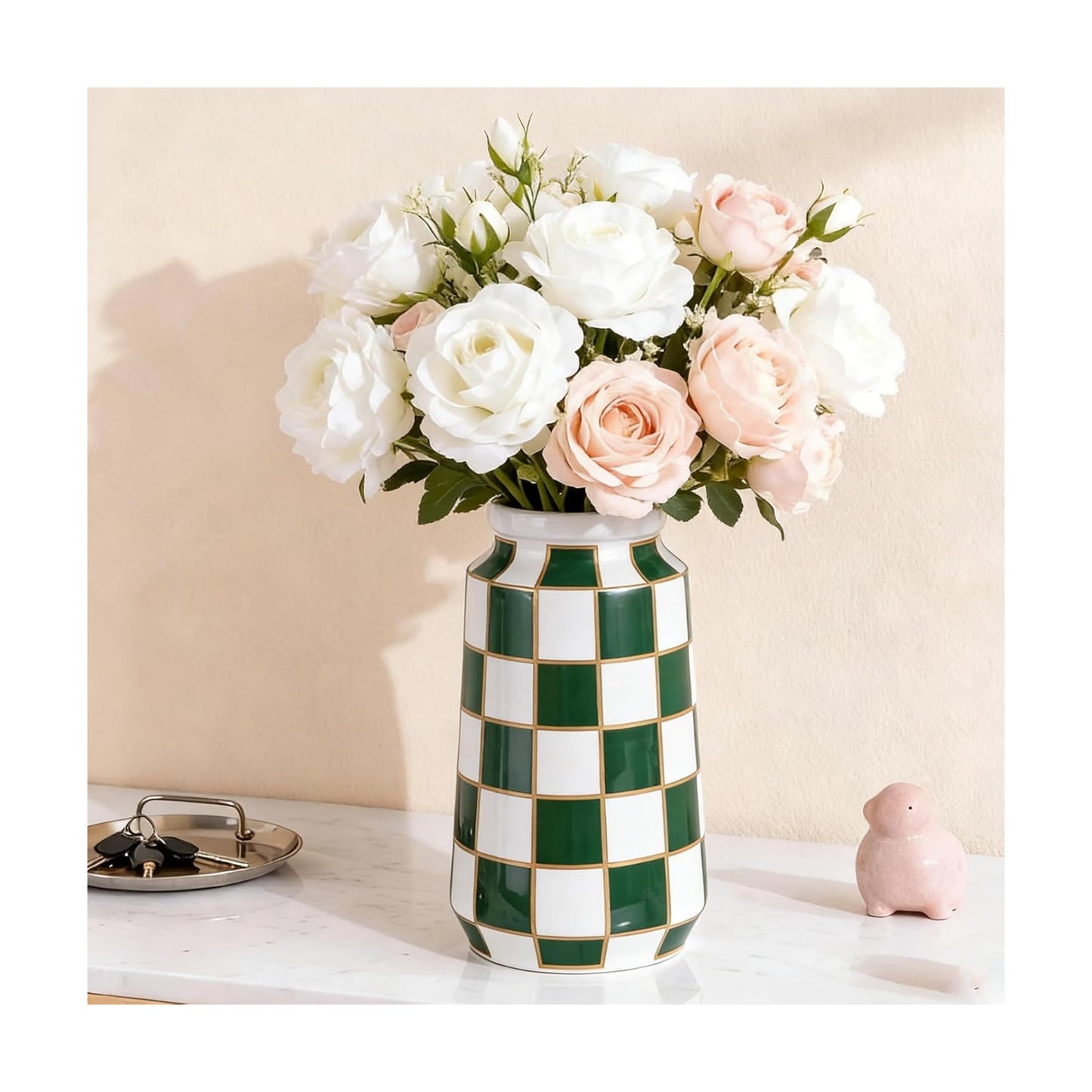 Black and White Ceramic Vase / Green