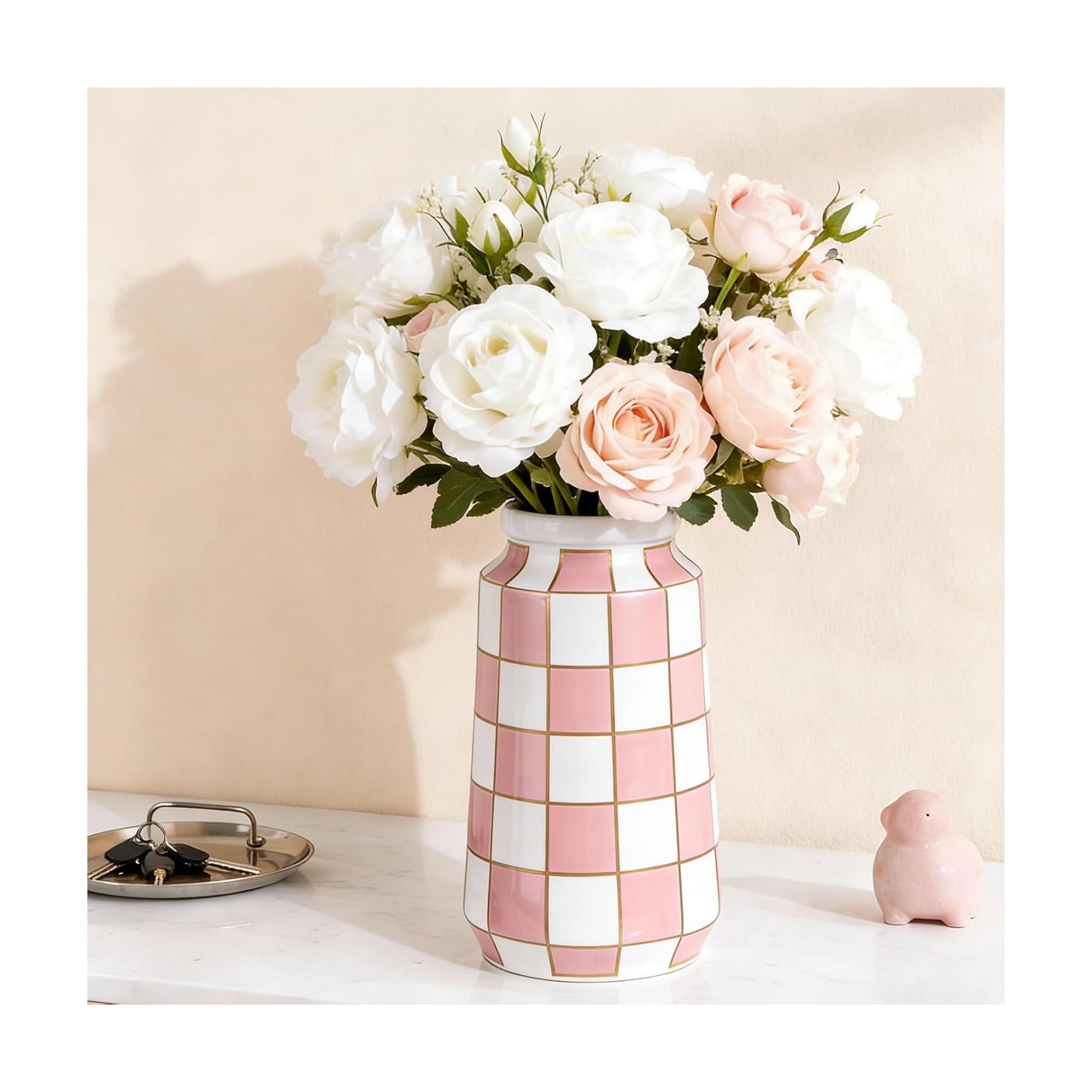 Black and White Ceramic Vase / Pink