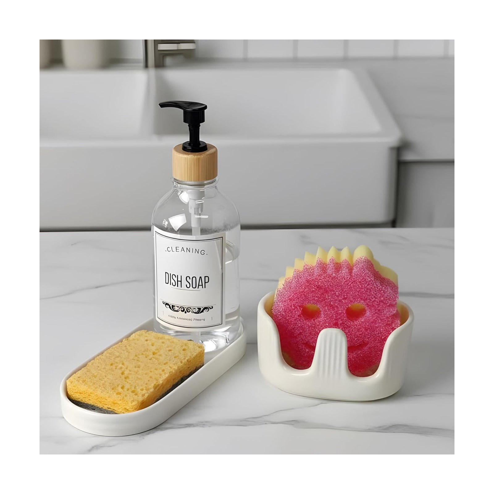 Ceramic Double Sponge Holder / White / Dual-set