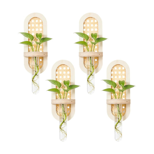 Wooden Rattan Wall Propagation Vases Wood Wall Vase Set Boho Hanging / Natural / 8 Inch / Set of 4